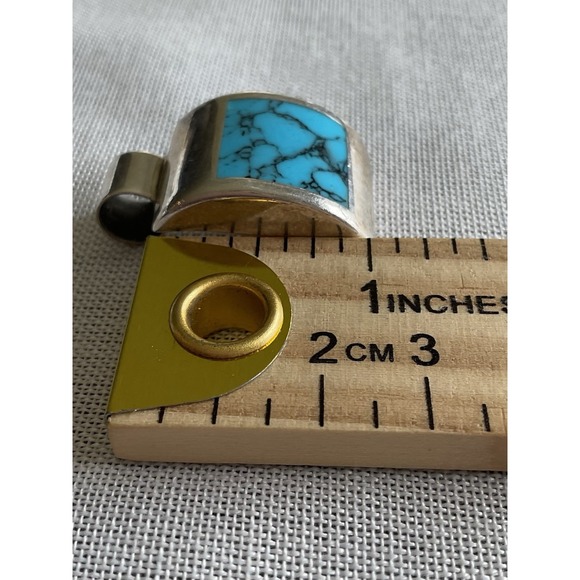 Vintage Taxco Mexico Sterling Silver Turquoise Pendant 16g ESTATE jewelry - Picture 4 of 6